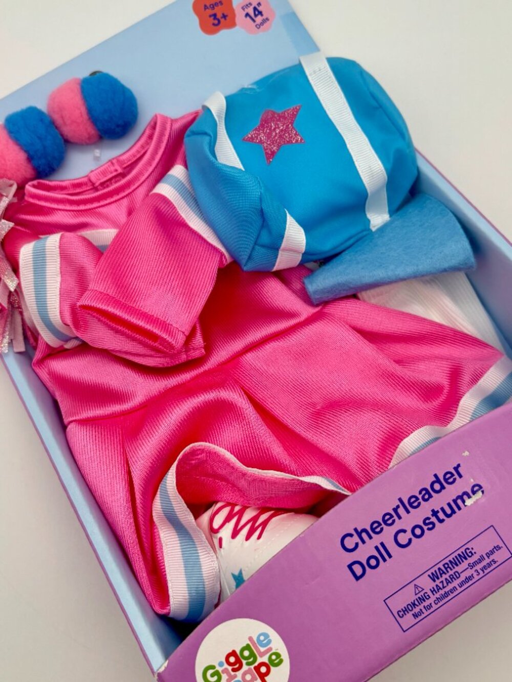 Gigglescape Cheerleader Outfit Costume with Cheer Pom Poms for 14" Baby Doll NEW